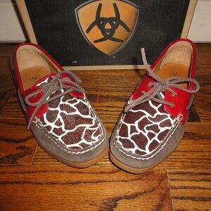 ARIAT Women's "Palisade" Cow Print Brown Suede Loafers with Box Size 8.5